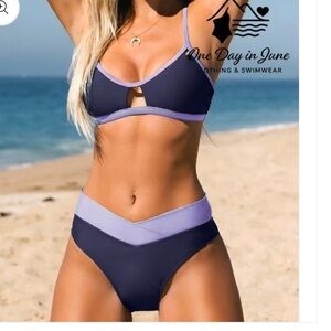 Cupshe Navy and Lilac Colorblock Two-Piece Keyhole Bikini